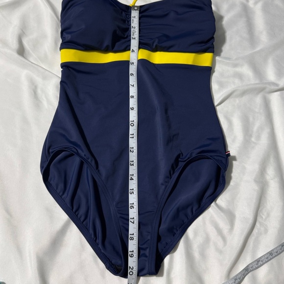 Tommy Hilfiger One Piece Bathing Suit Navy Blue with Yellow Stripe Size 8 - Picture 7 of 12